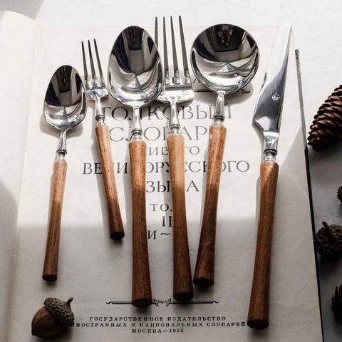 Vintage Oakwood Handle Cutlery Set