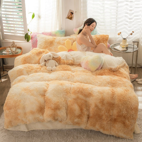 Fluffy Mink Velvet Duvet Cover Set 4pcs