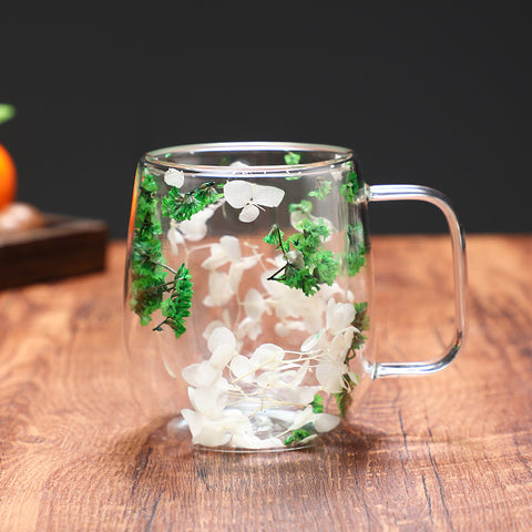 Dried Flower Glass Mug Double Wall
