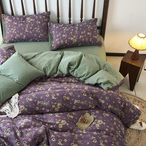 Vintage Purple Floral Jacquard Bedding Set(3 PCS)