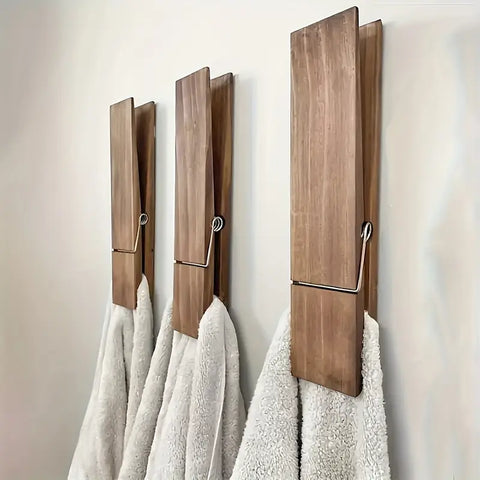 Modern Towel Holder - Rustic Wooden Clothespin