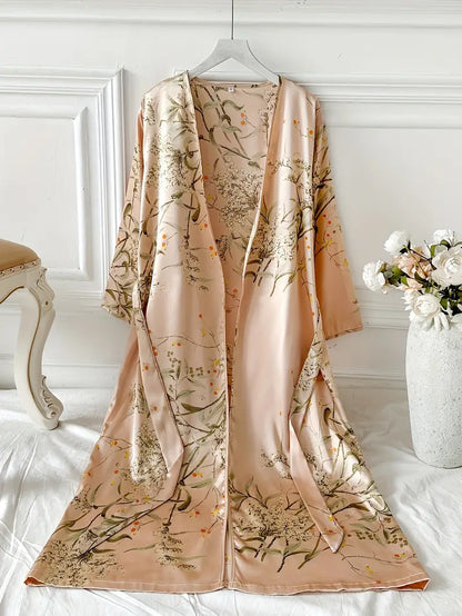 FLORAL ELEGANCE SATIN NIGHT ROBE