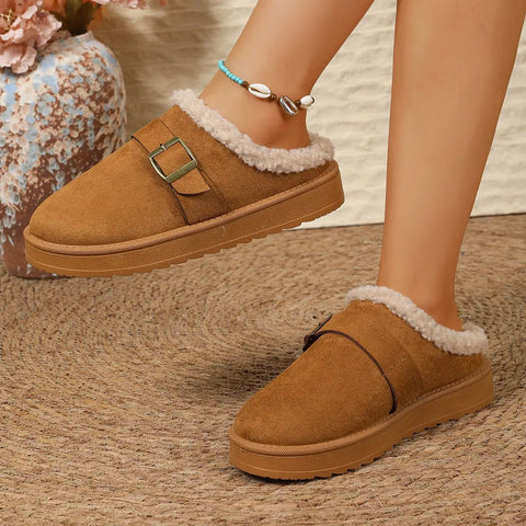 Women's Fleece Buckle Cotton Slippers