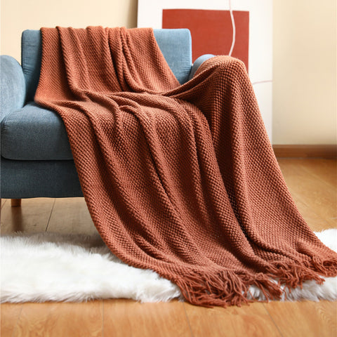 Knitted Throw Blanket with Tassels