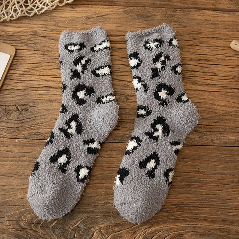 Leopard Fuzzy Plush Socks Women