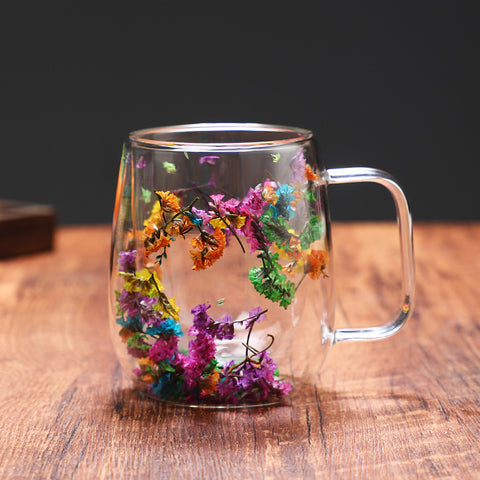 Dried Flower Glass Mug Double Wall