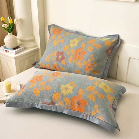 100% Cotton Quilt for Bed - Reversible with Leaf Floral Pattern