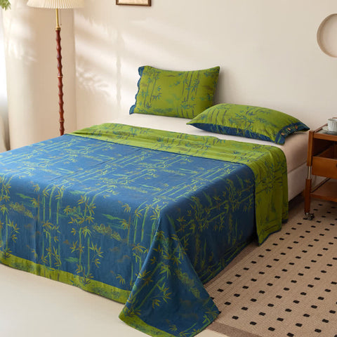 Bamboo Print Cotton Gauze Yarn-dyed Reversible Coverlet 0