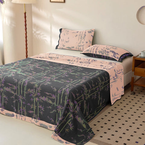 Bamboo Print Cotton Gauze Yarn-dyed Reversible Coverlet 10