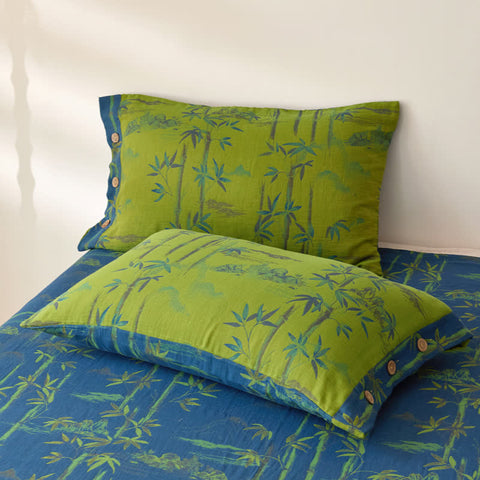 Bamboo Print Cotton Gauze Yarn-dyed Reversible Coverlet 2