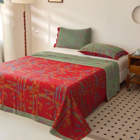 Bamboo Print Cotton Gauze Yarn-dyed Reversible Coverlet 7
