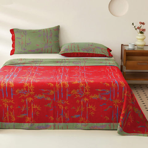 Bamboo Print Cotton Gauze Yarn-dyed Reversible Coverlet 8