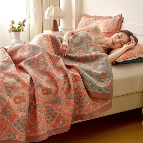 Bear Floral Diamond Patchwork Cotton Quilt 3