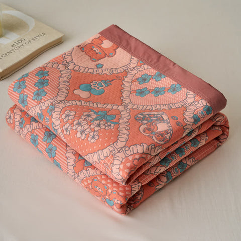 Bear Floral Diamond Patchwork Cotton Quilt 7