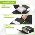 Step-by-step guide on using a black Bedding Storage Organizer Box Container
with white items inside, showing how to put items in, pull the zipper, and close the Velcro.
