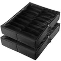 Black shoe organizer with multiple compartments on a white background