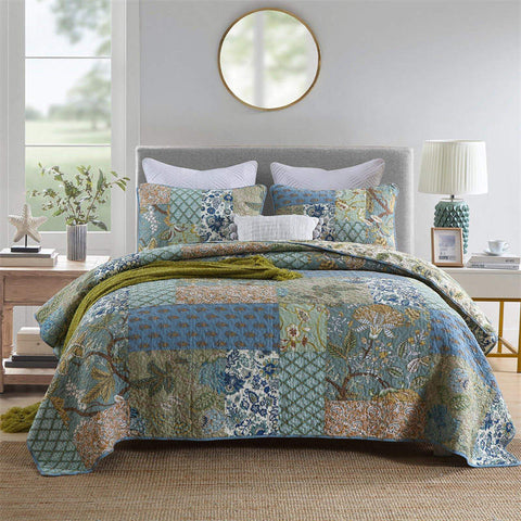 Bohemian Floral Stitching Quilt with Pillowcases 0