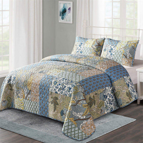 Bohemian Floral Stitching Quilt with Pillowcases 1