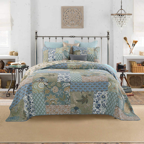Bohemian Floral Stitching Quilt with Pillowcases 2