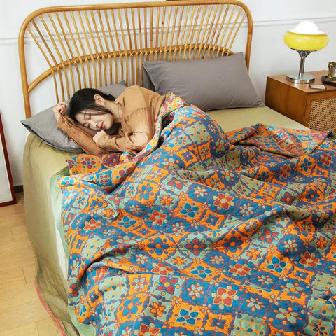 Boho Floral Print Cotton Reversible Quilt 0