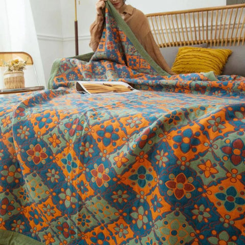 Boho Floral Print Cotton Reversible Quilt 4