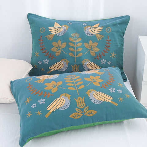 Boho Flower Bird Cotton Gauze Pillowcases (2pcs) 0