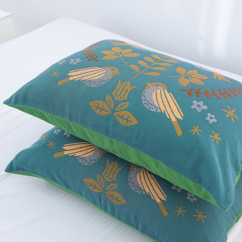 Boho Flower Bird Cotton Gauze Pillowcases (2pcs) 1