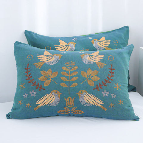 Boho Flower Bird Cotton Gauze Pillowcases (2pcs) 2