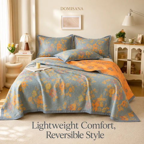 100% Cotton Quilt for Bed - Reversible with Leaf Floral Pattern