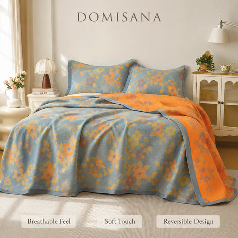 100% Cotton Quilt for Bed - Reversible with Leaf Floral Pattern