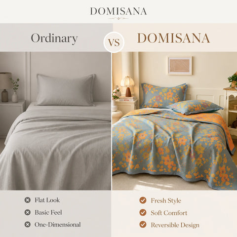 100% Cotton Quilt for Bed - Reversible with Leaf Floral Pattern
