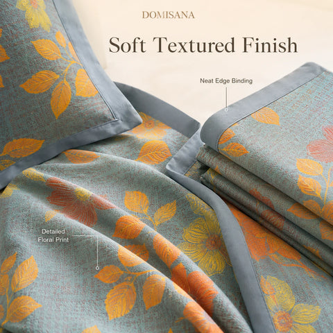 100% Cotton Quilt for Bed - Reversible with Leaf Floral Pattern