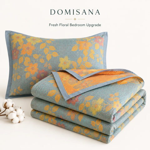 100% Cotton Quilt for Bed - Reversible with Leaf Floral Pattern