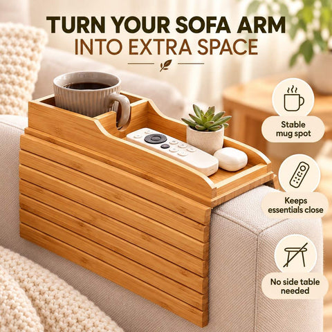 Bamboo Sofa Arm Organizer with Cup Holder