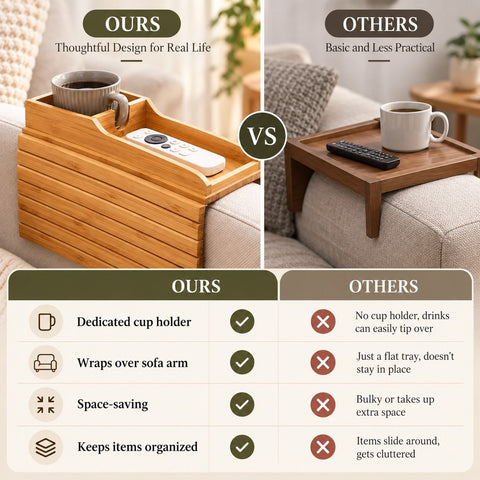 Bamboo Sofa Arm Organizer with Cup Holder
