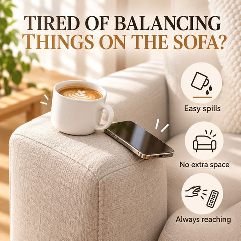 Bamboo Sofa Arm Tray with Rotating Cup Holder