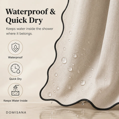 Scalloped Linen Bathroom Shower Curtain
