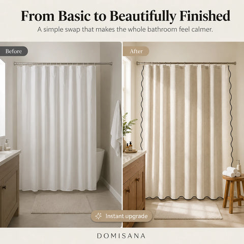 Scalloped Linen Bathroom Shower Curtain