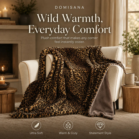 Premium Faux Fur Leopard Print Blanket