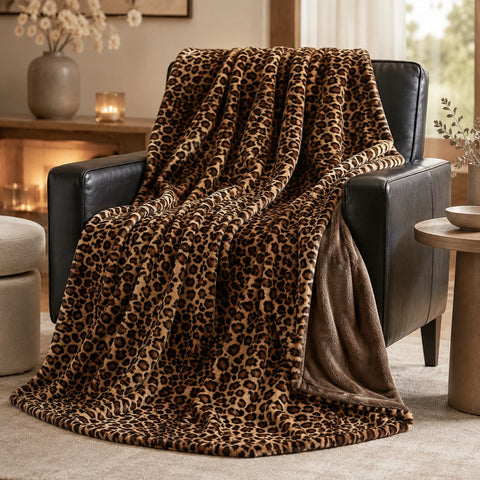 Premium Faux Fur Leopard Print Blanket