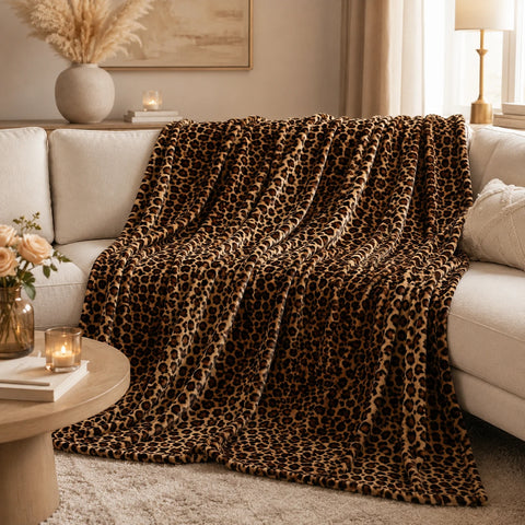 Premium Faux Fur Leopard Print Blanket