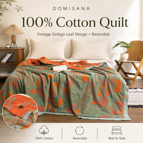Ginkgo Leaf Cotton Quilt Reversible