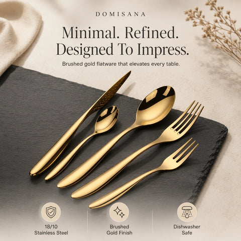 Valente Gold Silverware Set – Brushed Flatware