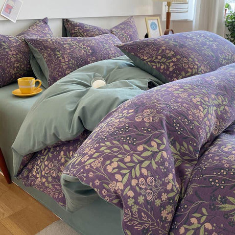 Elegant Flower Cotton Gauze Bedding Set (4PCS) 0
