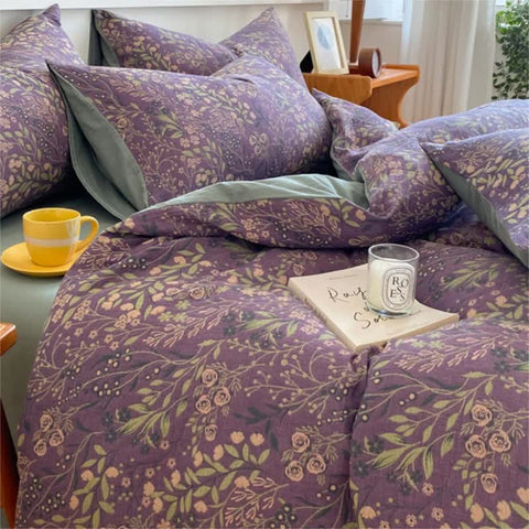 Elegant Flower Cotton Gauze Bedding Set (4PCS) 3