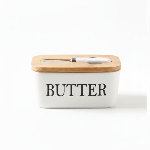 Ceramic Bamboo Butter Dish & Knife Set