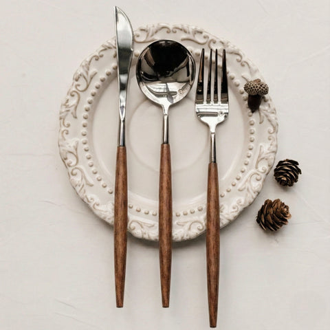 Stainless Steel Flatware Set - 18/10 High Quality with Wood Handle