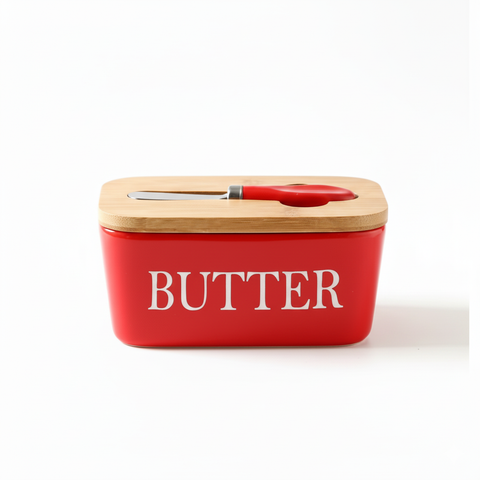 Ceramic Bamboo Butter Dish & Knife Set