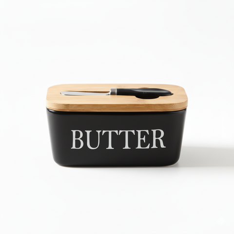 Ceramic Bamboo Butter Dish & Knife Set