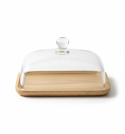 Glass Dome Serving Dish with Wooden Base